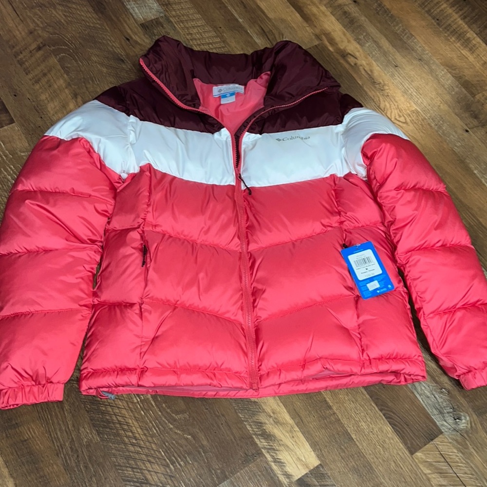 NWT Columbia Womens Medium Puffer Jacket~ Pink/Burgundy/White